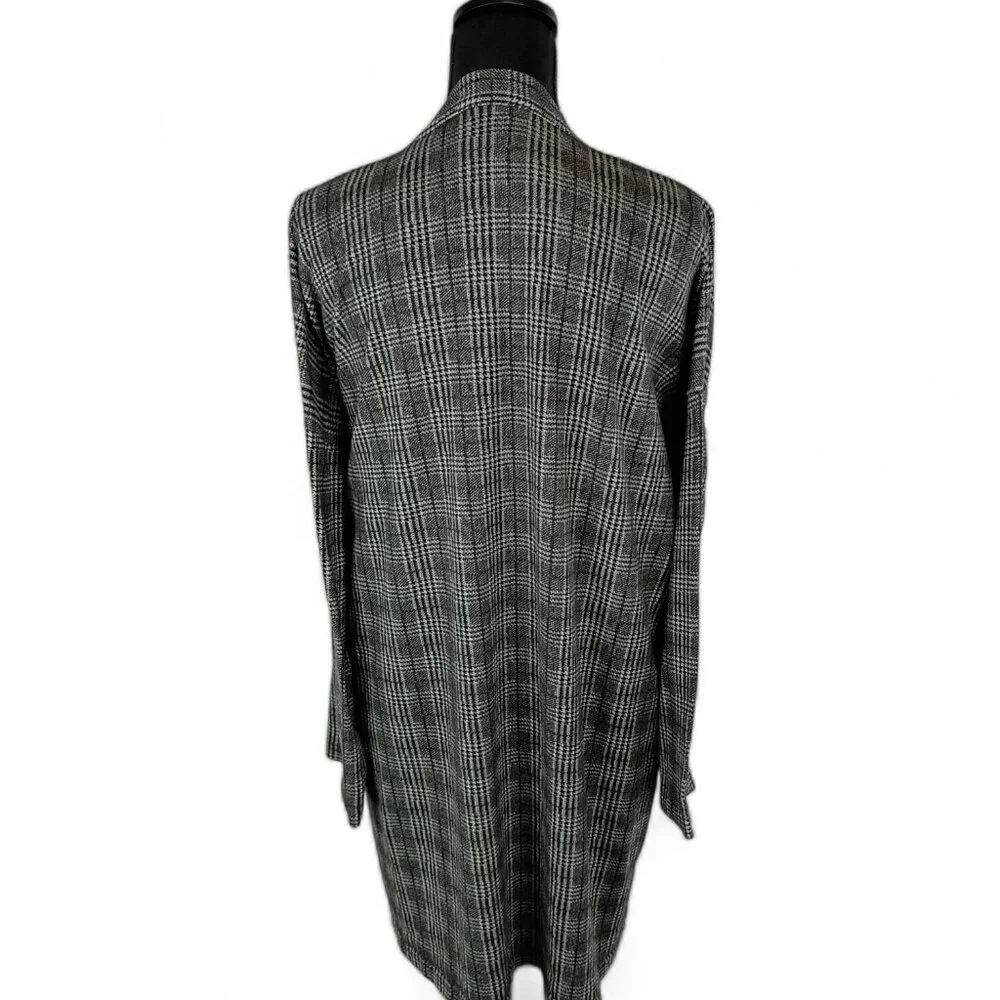 Women's Plaid Full Length Cardigan  Grey Black Cream Cozy Winter Plus Size 3XL